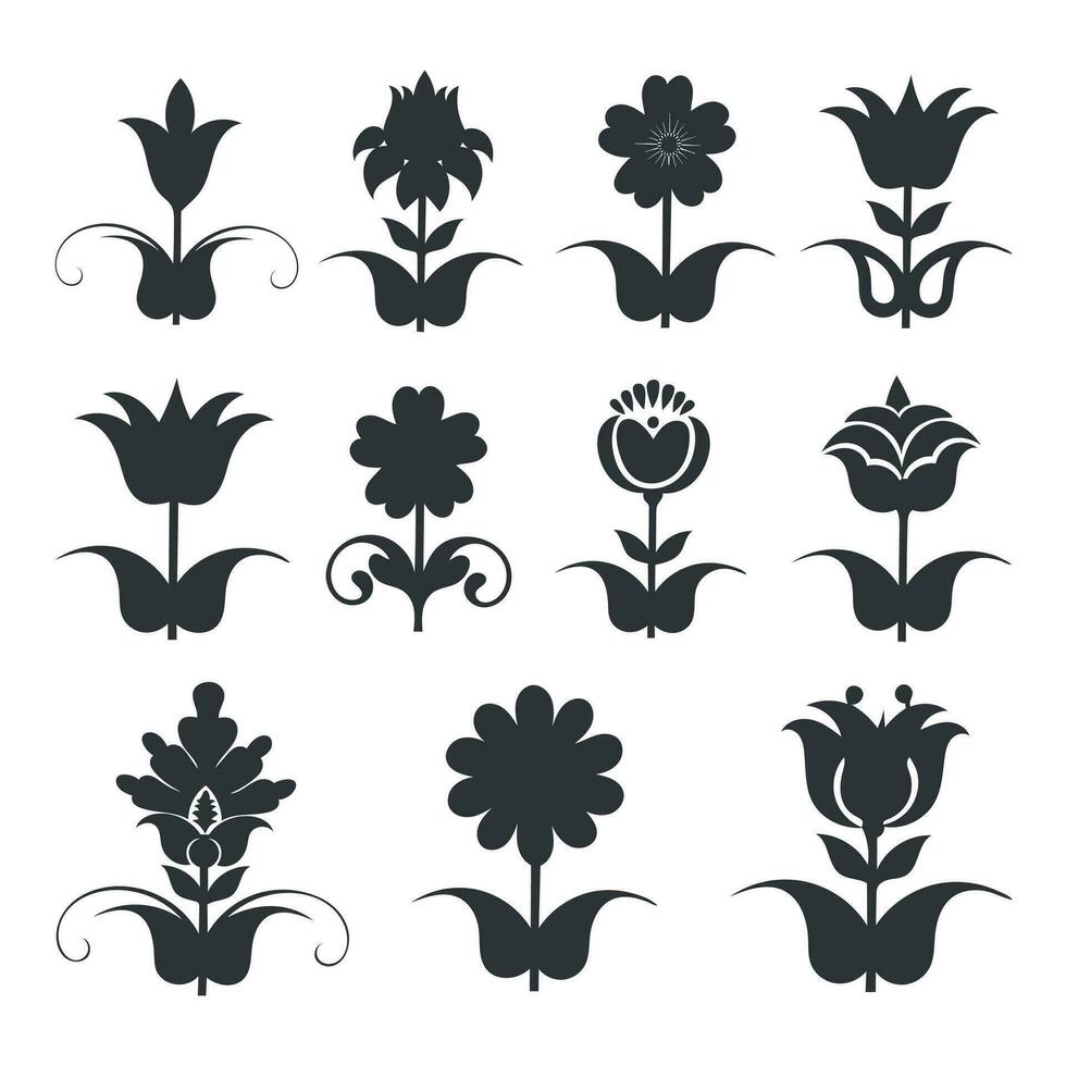 Flower with swirl leaves logotype icon set silhouette collection. vector