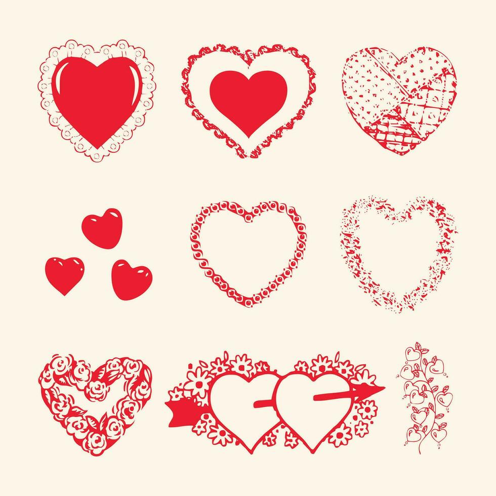 Vector set of hand drawn doodle red hearts