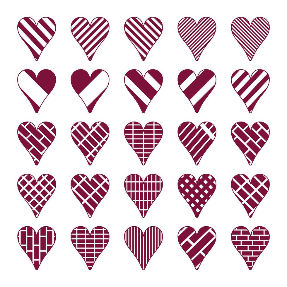 Vector set of hearts in red and white colors on a white background