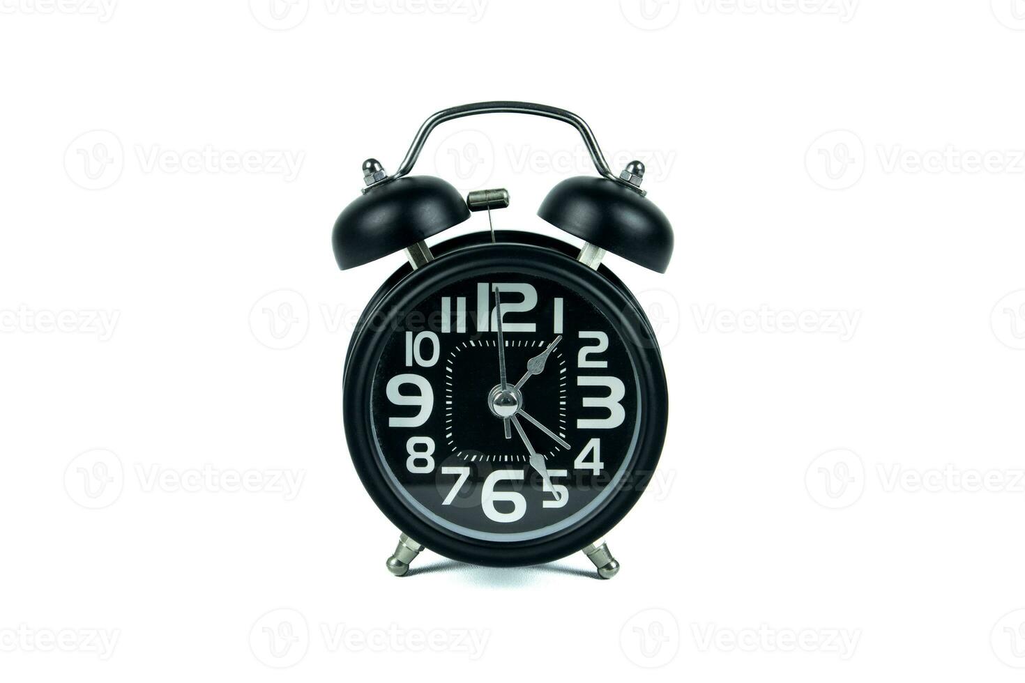 Black alarm clock isolated on white background photo