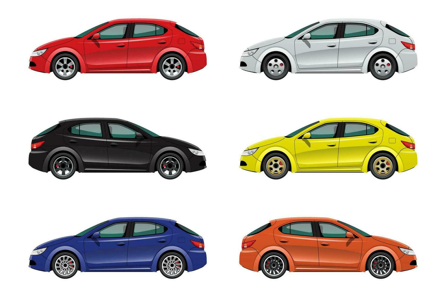 Set of Hatchback Car in Various Color vector