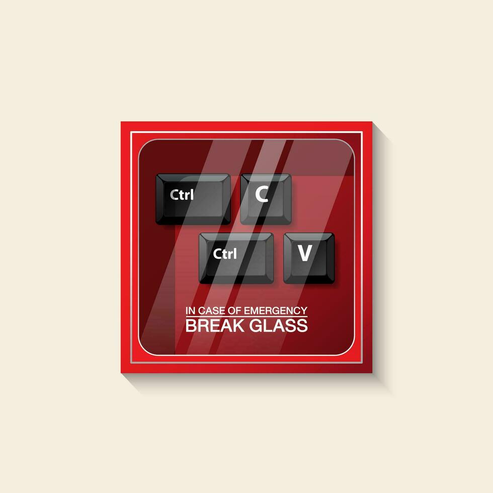Red Emergency Box and Keyboard Button Ctrl, C, V, Inside vector