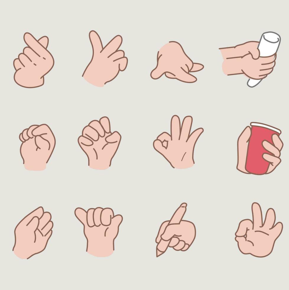 hand gestures collection vector of hand gestures, in the style of light pink and bronze, studyblr, letterboxing, high-angle, animated gifs, hand-coloring, light red and light pink
