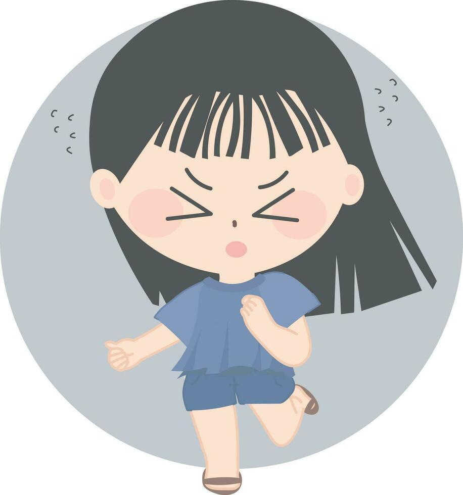 cartoon asian girl with eyes up, draped, strong emotional impact, vector