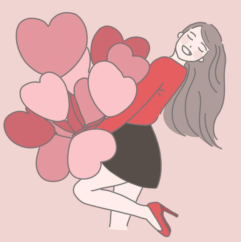 girl with heart filled balloons vector