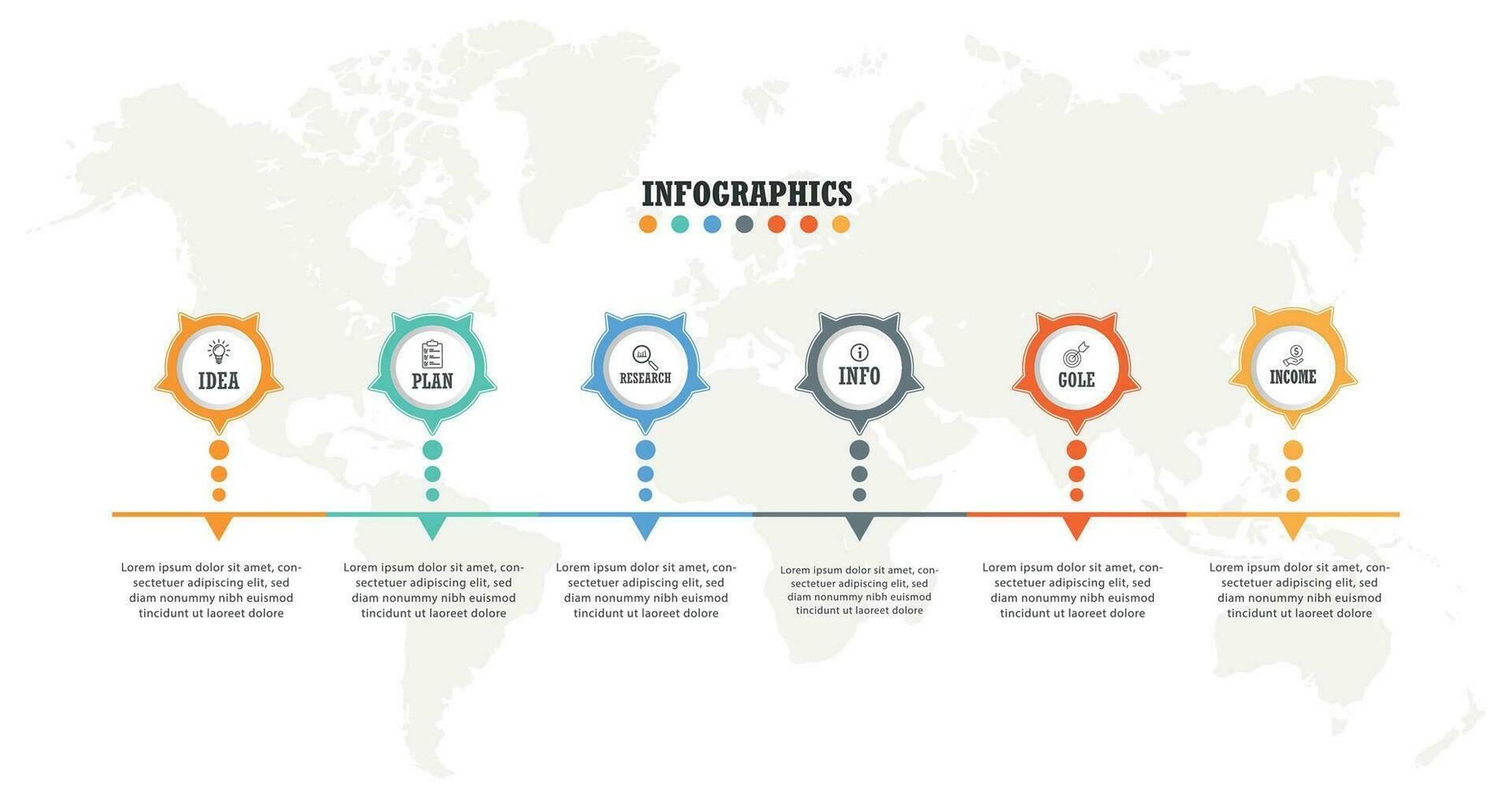 Business process. Timeline infographics with 6 steps, options. Vector presentation.