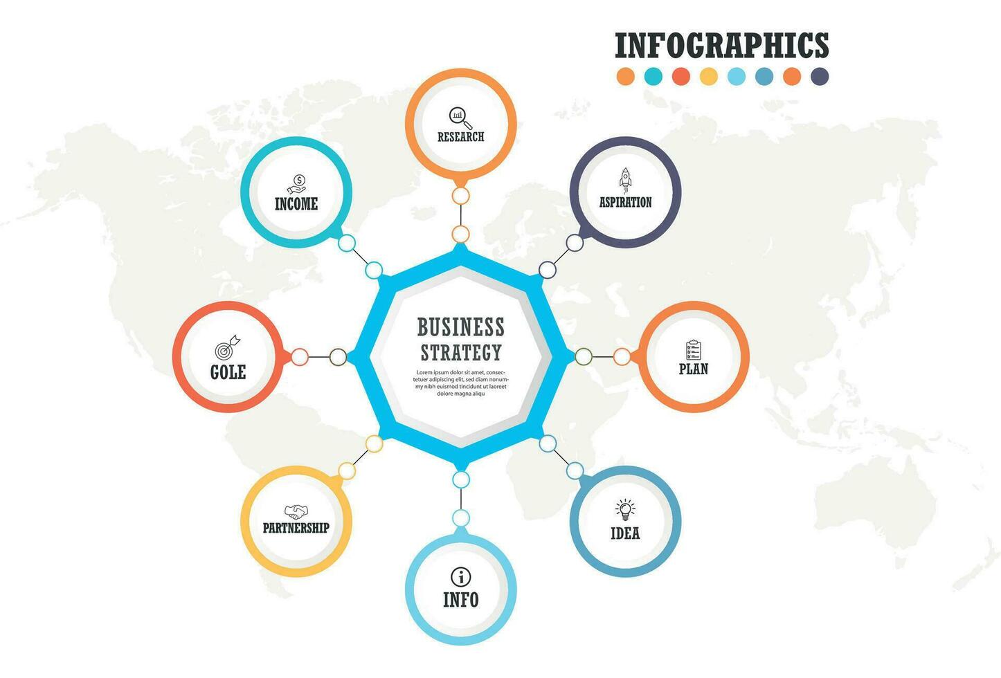 Business hierarchy infographic. Organization chart with 7 options. Vector template.