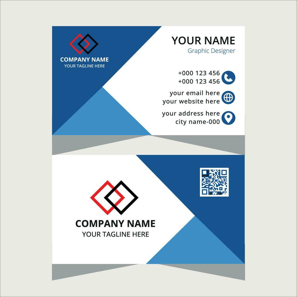 white anad blue abstract curve business card flat design template vector