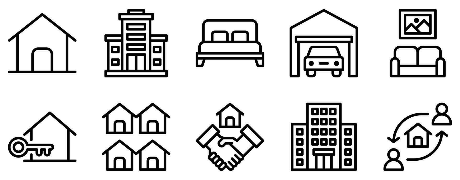 real estate line style icon set collection vector