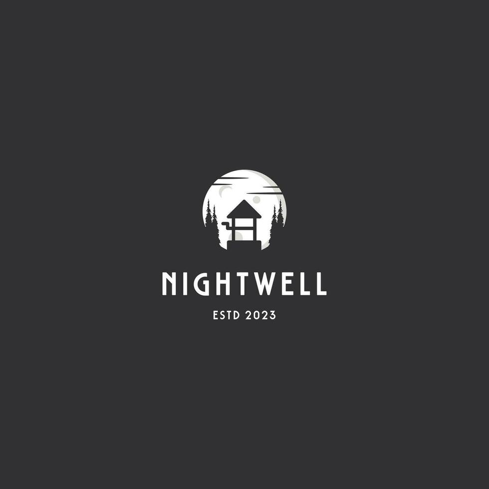 Night water well logo design retro hipster vintage vector