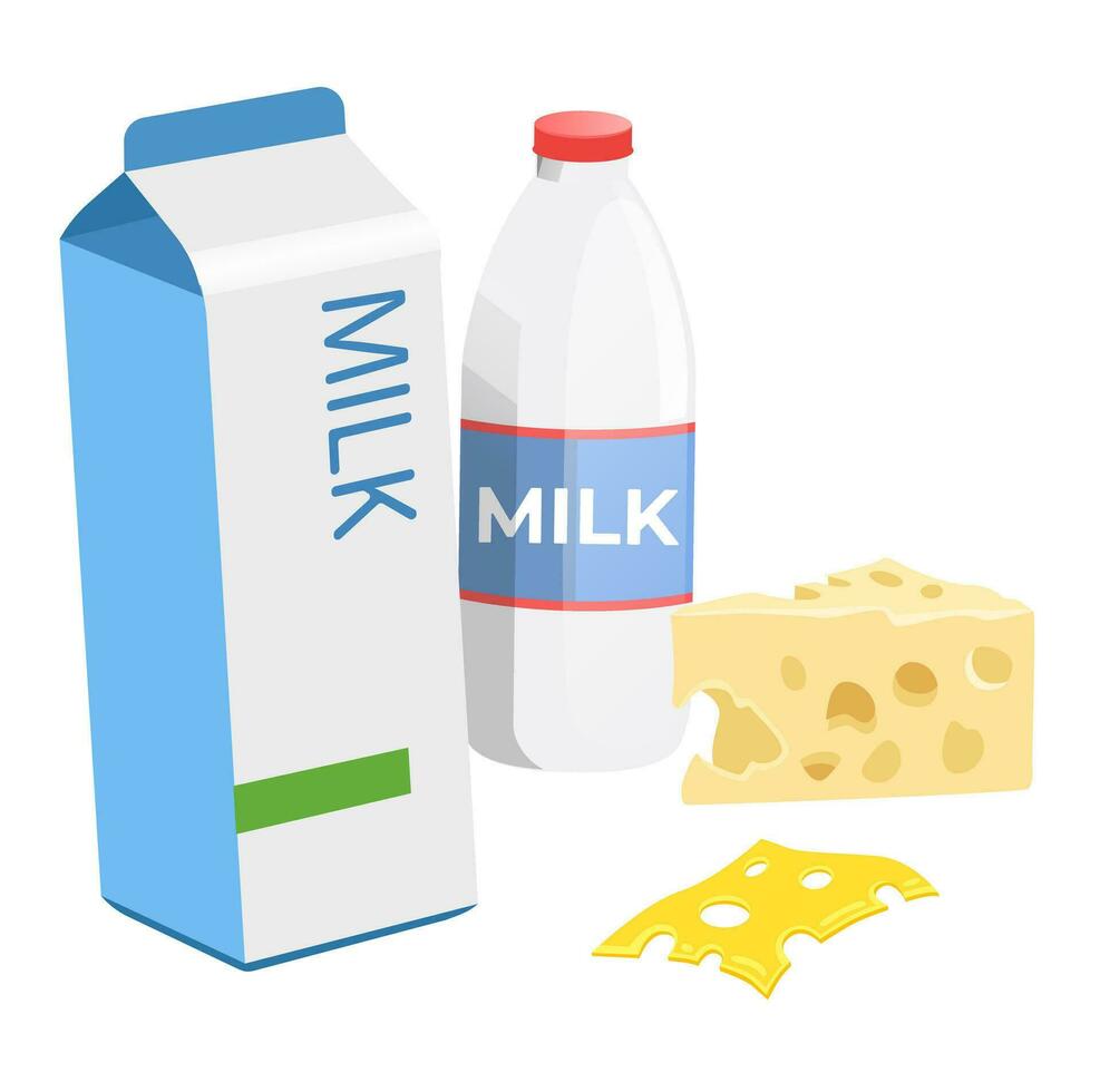 Vector flat illustration milk and cheese isolated on white background