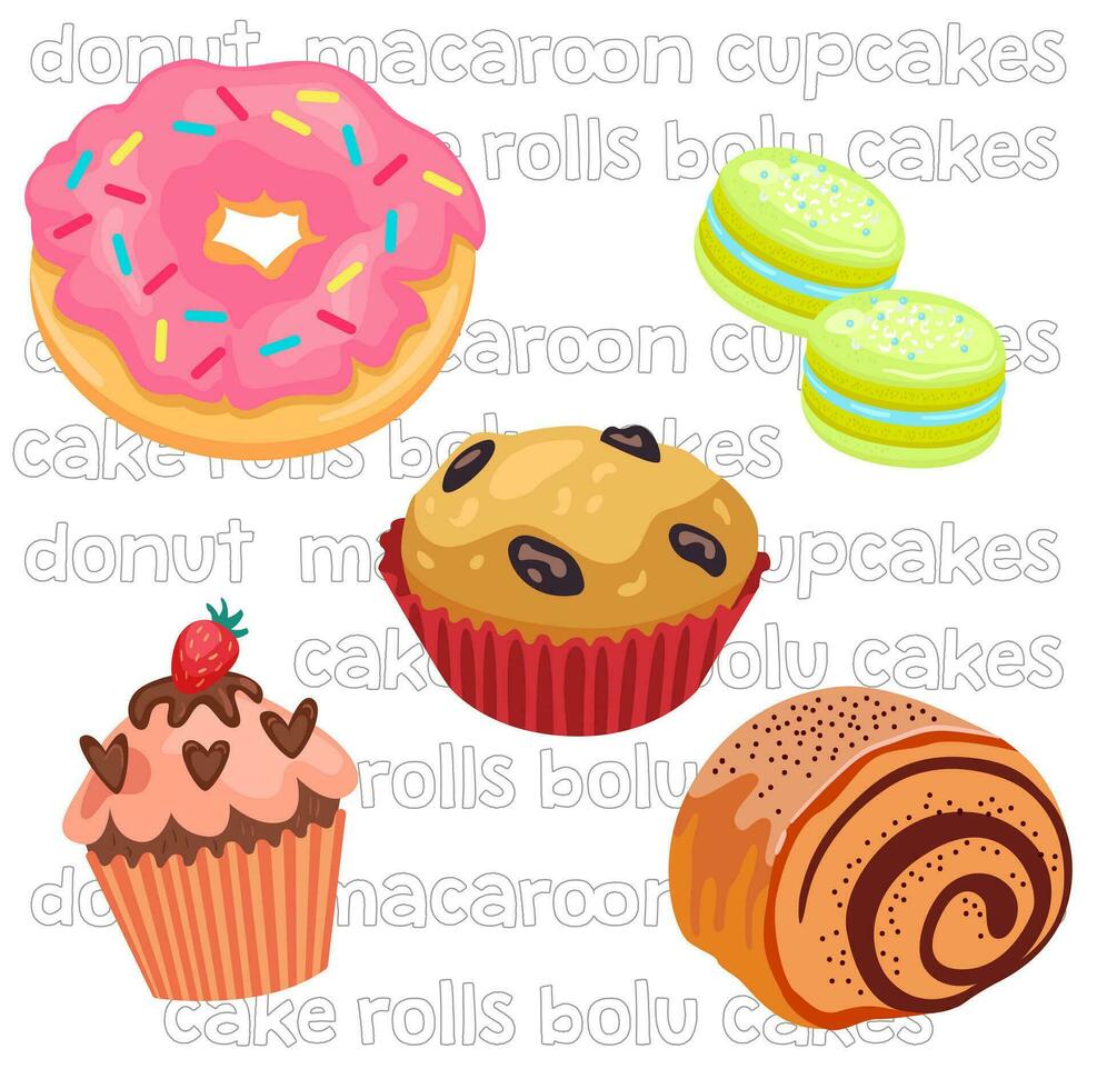 vector plano ilustración comida pastel rosquilla aislado en blanco antecedentes