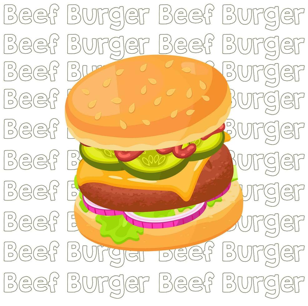 Vector flat illustration food beef burger isolated on white background