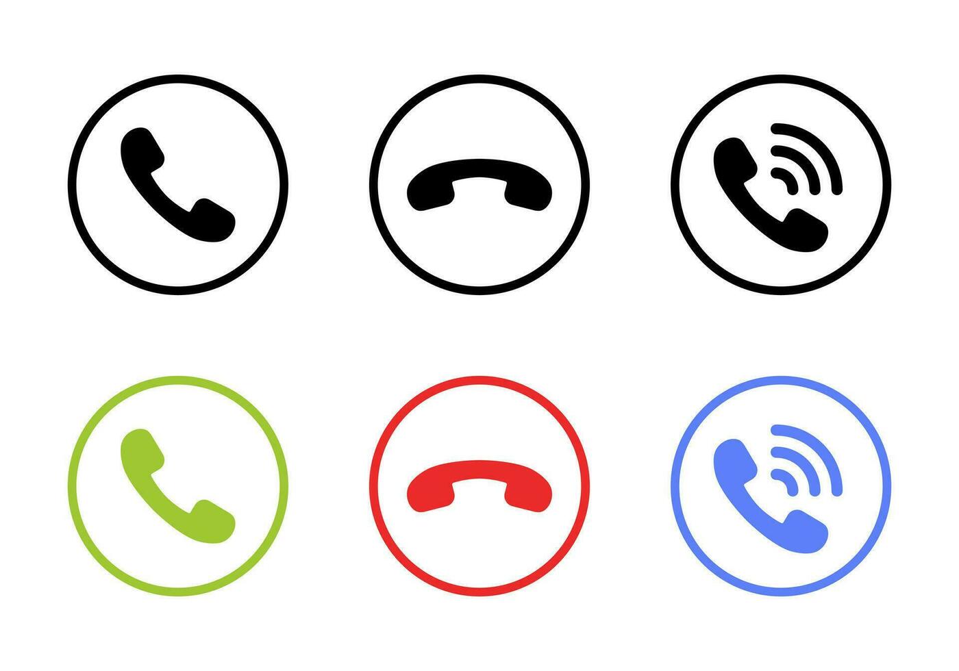 Accept and decline incoming call icon on circle line. Answer, reject, and handset vector