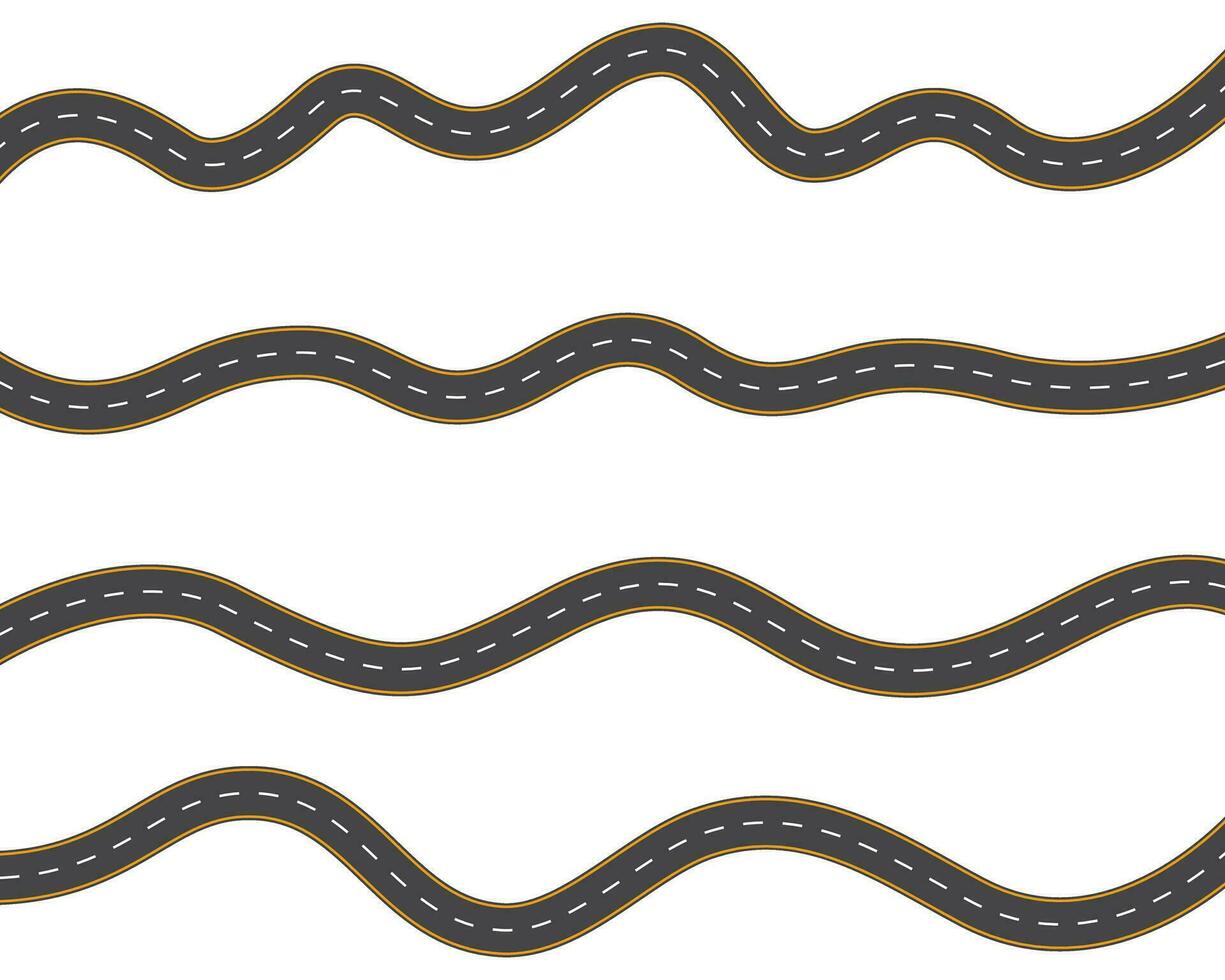 Tracks and winding road curve pathway set stock illustration vector