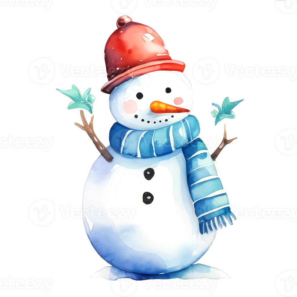AI generated Watercolor Christmas Snowman. Clipart. AI generated. png