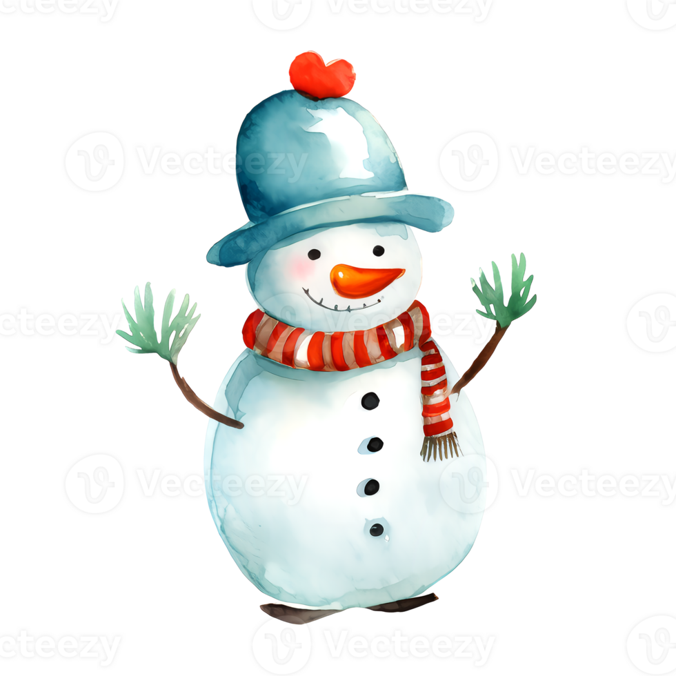 AI generated Watercolor Christmas Snowman. Clipart. AI generated. png