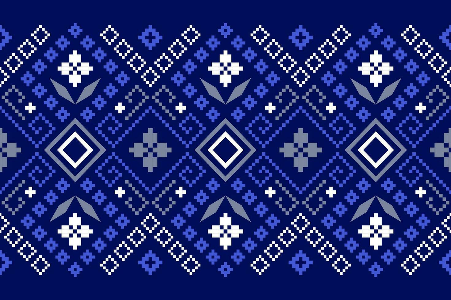 Indigo navy blue geometric traditional ethnic pattern Ikat seamless pattern border abstract design for fabric print cloth dress carpet curtains and sarong Aztec African Indian Indonesian vector