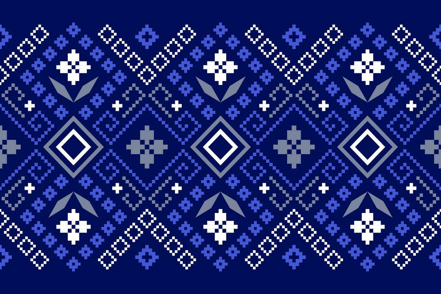 Indigo navy blue geometric traditional ethnic pattern Ikat seamless pattern border abstract design for fabric print cloth dress carpet curtains and sarong Aztec African Indian Indonesian vector