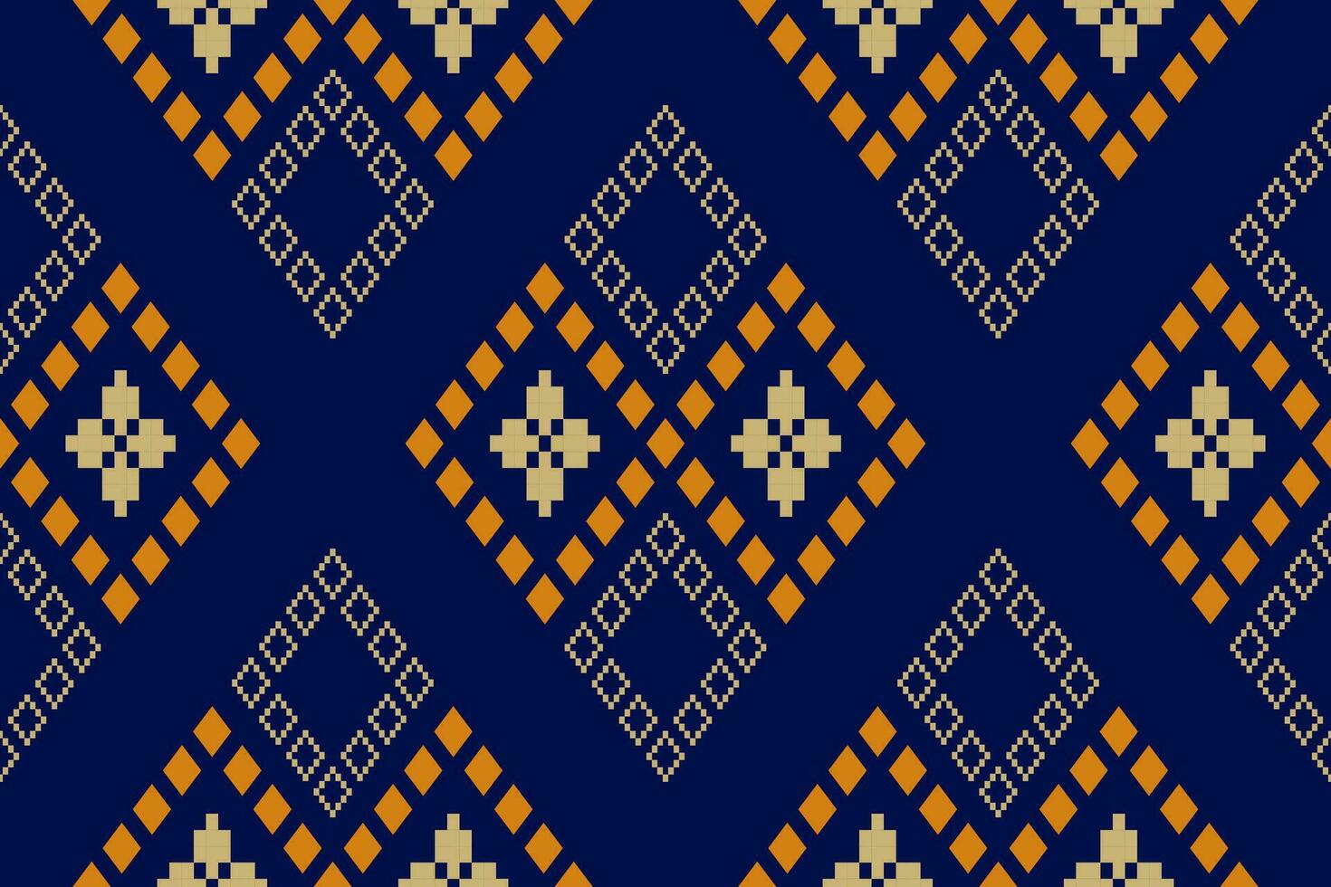 Indigo navy blue geometric traditional ethnic pattern Ikat seamless pattern border abstract design for fabric print cloth dress carpet curtains and sarong Aztec African Indian Indonesian vector