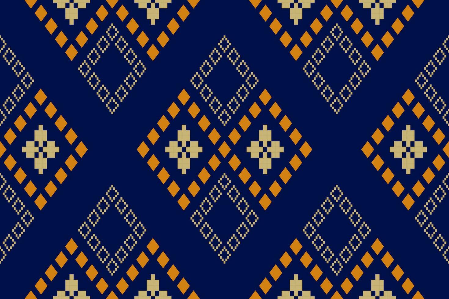 Indigo navy blue geometric traditional ethnic pattern Ikat seamless pattern border abstract design for fabric print cloth dress carpet curtains and sarong Aztec African Indian Indonesian vector