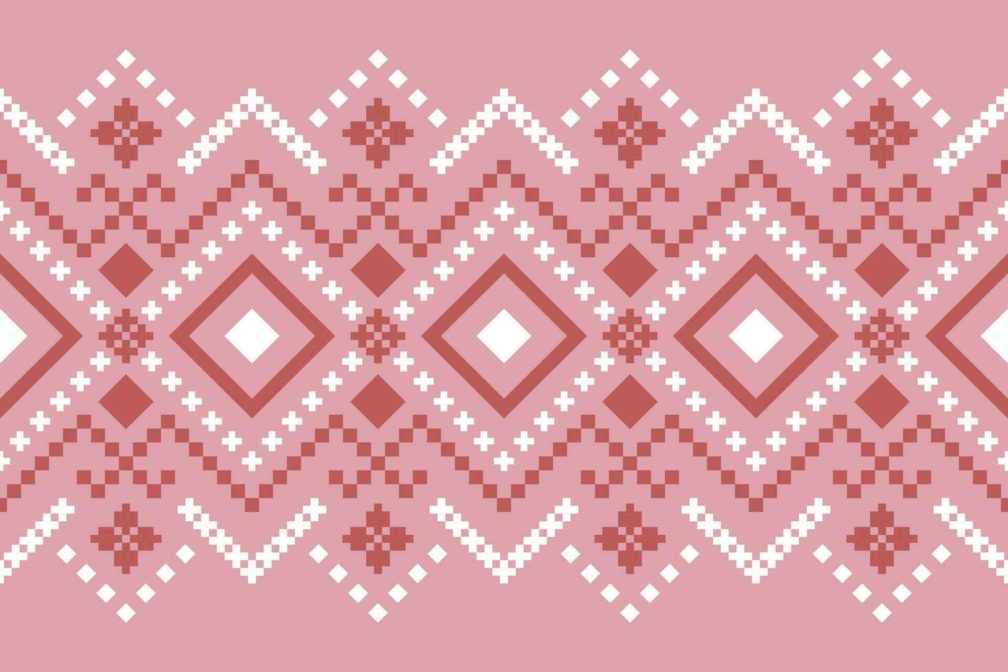 Pink Cross stitch colorful geometric traditional ethnic pattern Ikat seamless pattern border abstract design for fabric print cloth dress carpet curtains and sarong Aztec African Indian Indonesian vector