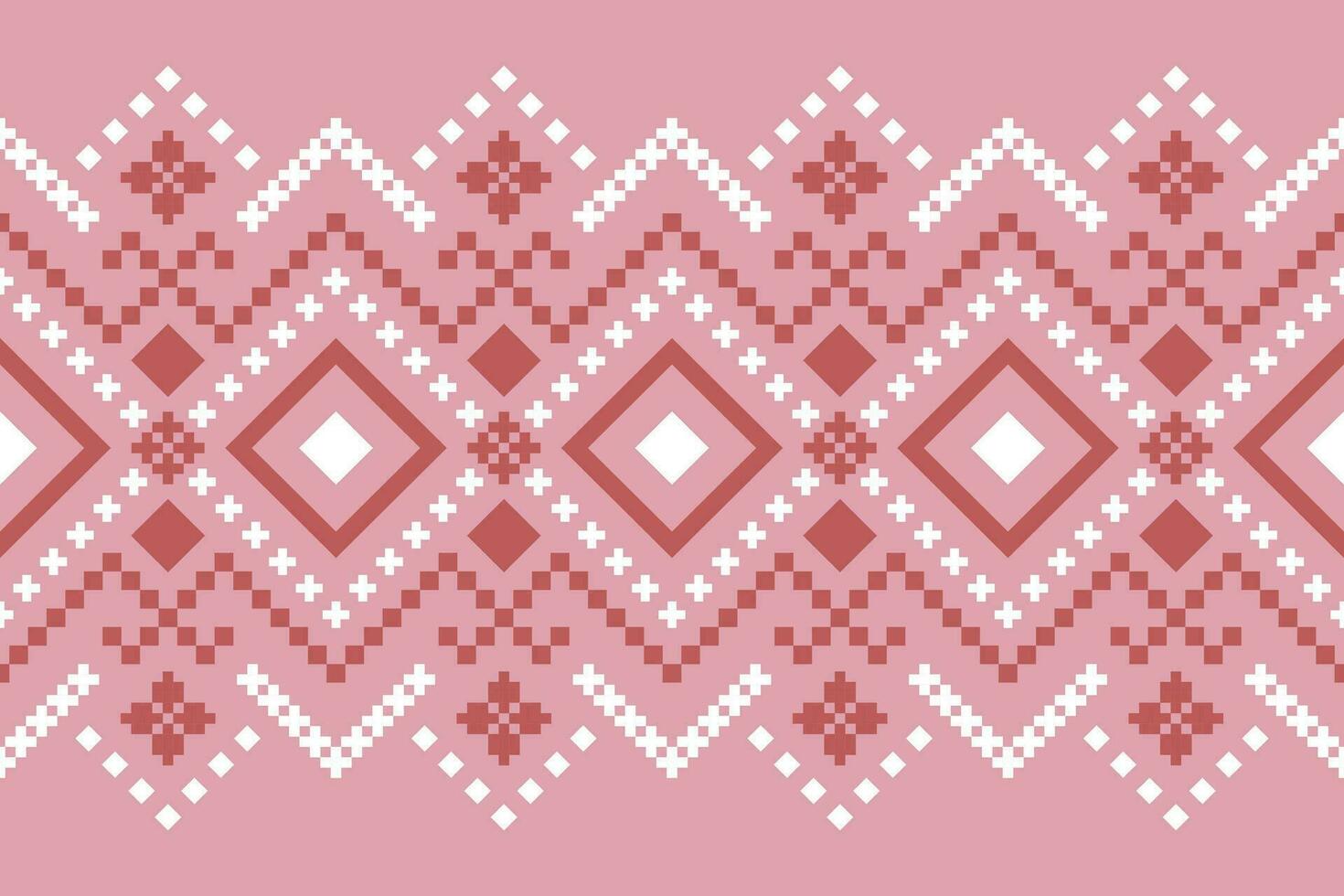 Pink Cross stitch colorful geometric traditional ethnic pattern Ikat seamless pattern border abstract design for fabric print cloth dress carpet curtains and sarong Aztec African Indian Indonesian vector