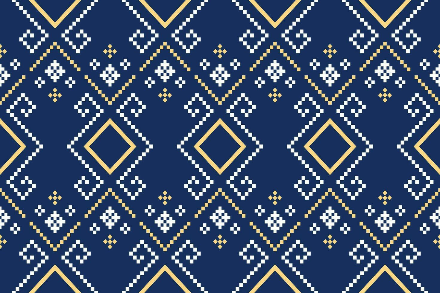 Indigo navy blue geometric traditional ethnic pattern Ikat seamless pattern border abstract design for fabric print cloth dress carpet curtains and sarong Aztec African Indian Indonesian vector