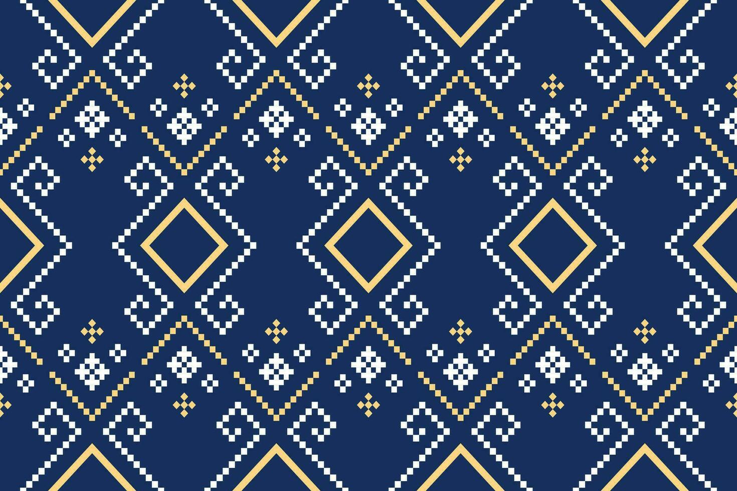 Indigo navy blue geometric traditional ethnic pattern Ikat seamless pattern border abstract design for fabric print cloth dress carpet curtains and sarong Aztec African Indian Indonesian vector