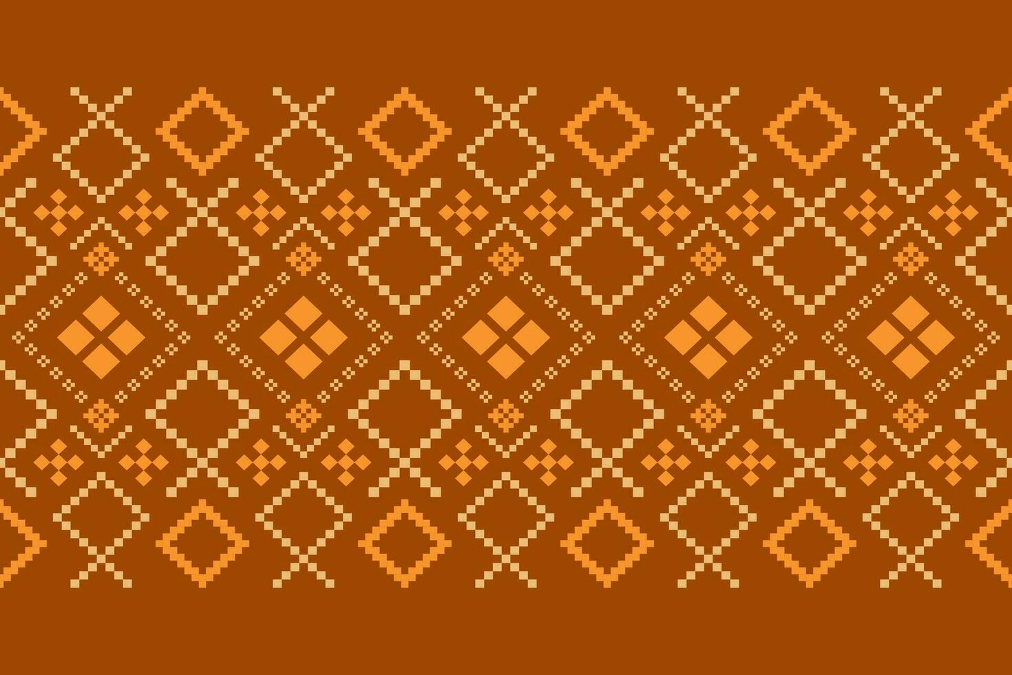 Orange vintages cross stitch traditional ethnic pattern paisley flower Ikat background abstract Aztec African Indonesian Indian seamless pattern for fabric print cloth dress carpet curtains and sarong vector