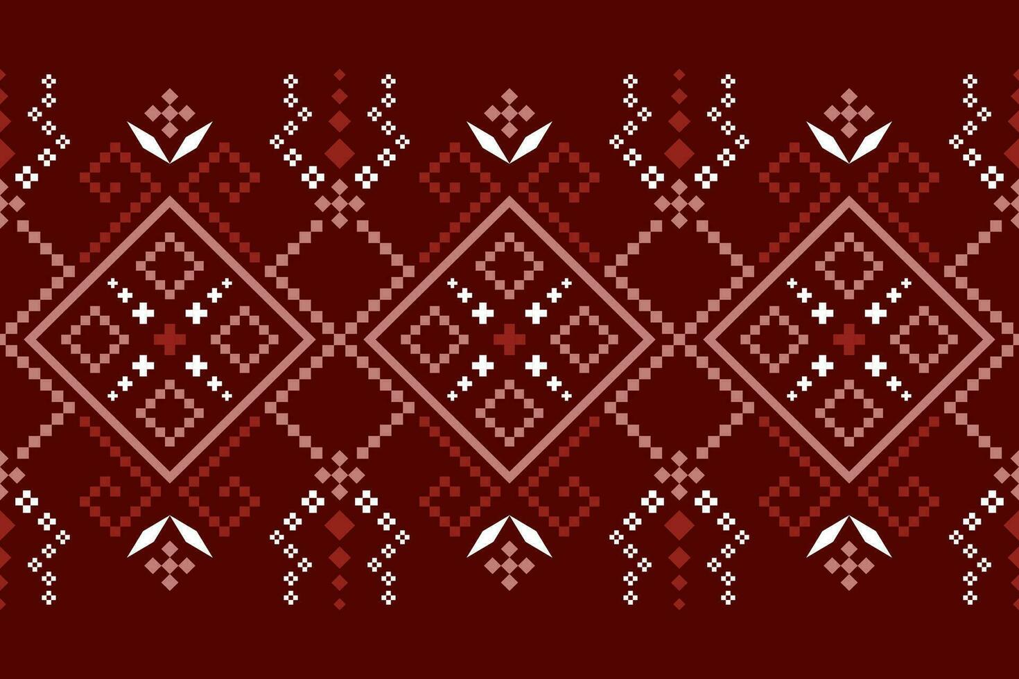 Red traditional ethnic pattern paisley flower Ikat background abstract Aztec African Indonesian Indian seamless pattern for fabric print cloth dress carpet curtains and sarong vector