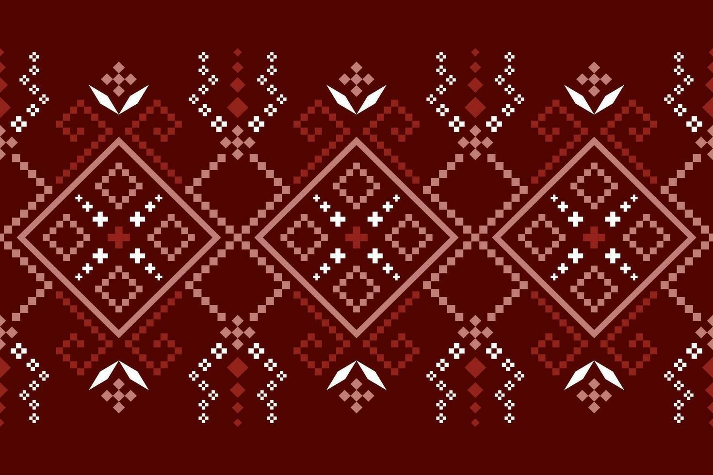 Red traditional ethnic pattern paisley flower Ikat background abstract Aztec African Indonesian Indian seamless pattern for fabric print cloth dress carpet curtains and sarong vector