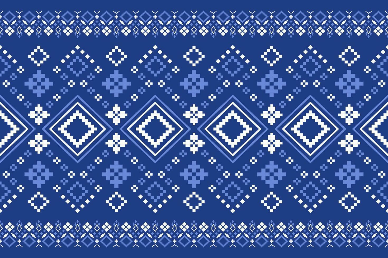 Indigo navy blue geometric traditional ethnic pattern Ikat seamless pattern border abstract design for fabric print cloth dress carpet curtains and sarong Aztec African Indian Indonesian vector