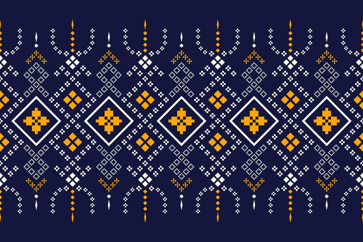 Indigo navy blue geometric traditional ethnic pattern Ikat seamless pattern border abstract design for fabric print cloth dress carpet curtains and sarong Aztec African Indian Indonesian vector