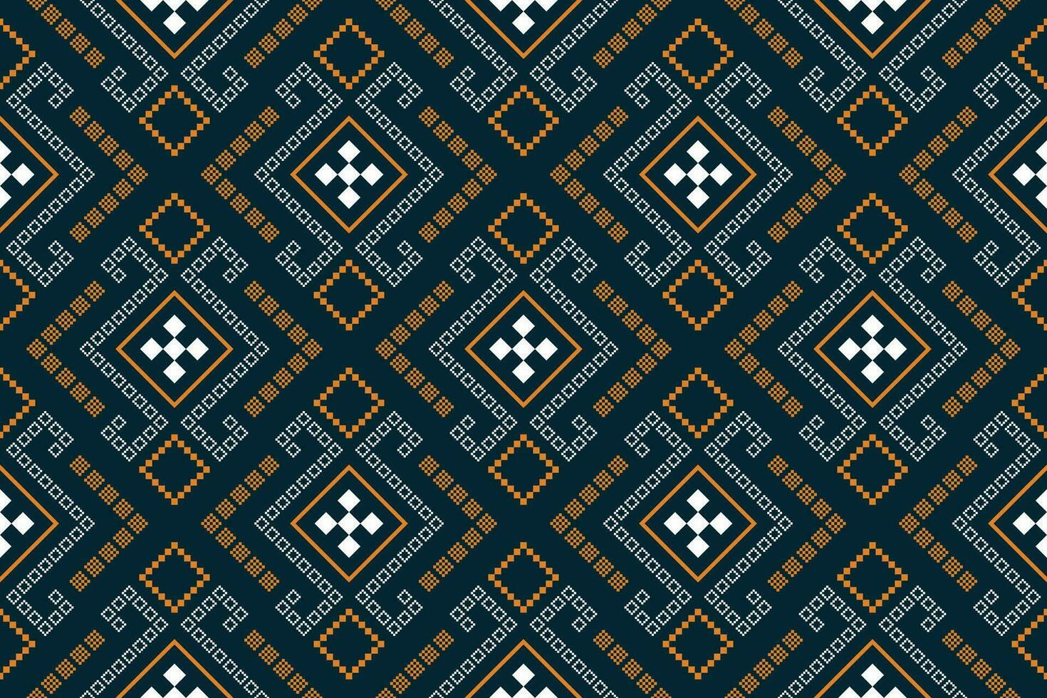 Indigo navy blue geometric traditional ethnic pattern Ikat seamless pattern border abstract design for fabric print cloth dress carpet curtains and sarong Aztec African Indian Indonesian vector