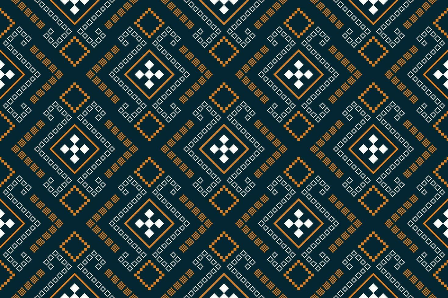 Indigo navy blue geometric traditional ethnic pattern Ikat seamless pattern border abstract design for fabric print cloth dress carpet curtains and sarong Aztec African Indian Indonesian vector