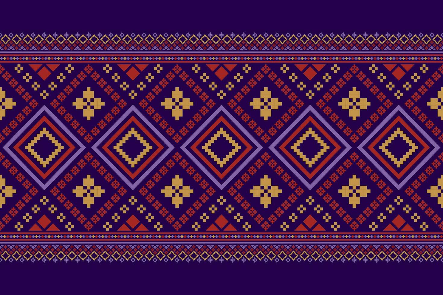 Purple cross stitch traditional ethnic pattern paisley flower Ikat background abstract Aztec African Indonesian Indian seamless pattern for fabric print cloth dress carpet curtains and sarong vector