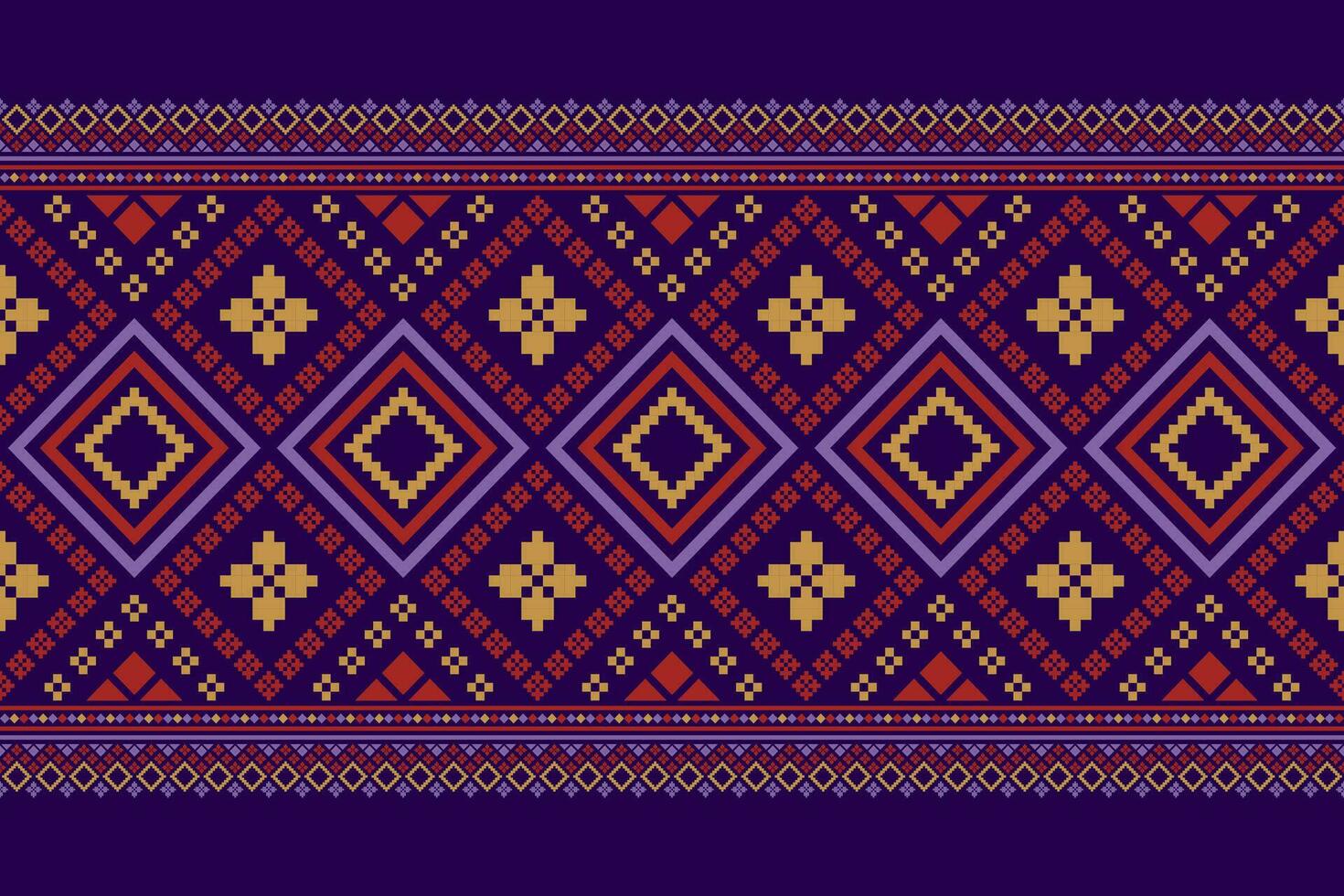 Purple cross stitch traditional ethnic pattern paisley flower Ikat background abstract Aztec African Indonesian Indian seamless pattern for fabric print cloth dress carpet curtains and sarong vector