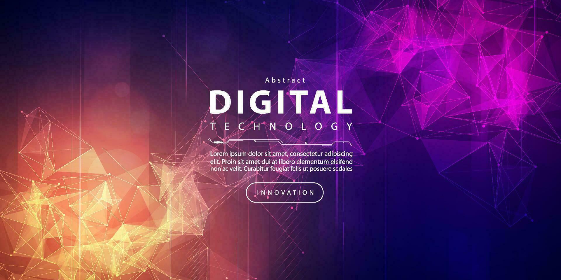 Digital technology futuristic big data orange purple background, cyber nano information, abstract communication, Ai innovation future tech data, internet network speed connection line dot illustration vector
