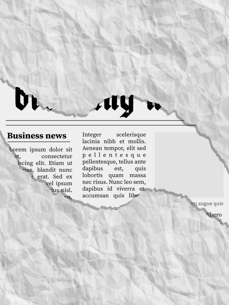 Retro newspaper with torn strip. Fake news of a torn newspaper. Torn paper texture with text insert. Vector illustration.