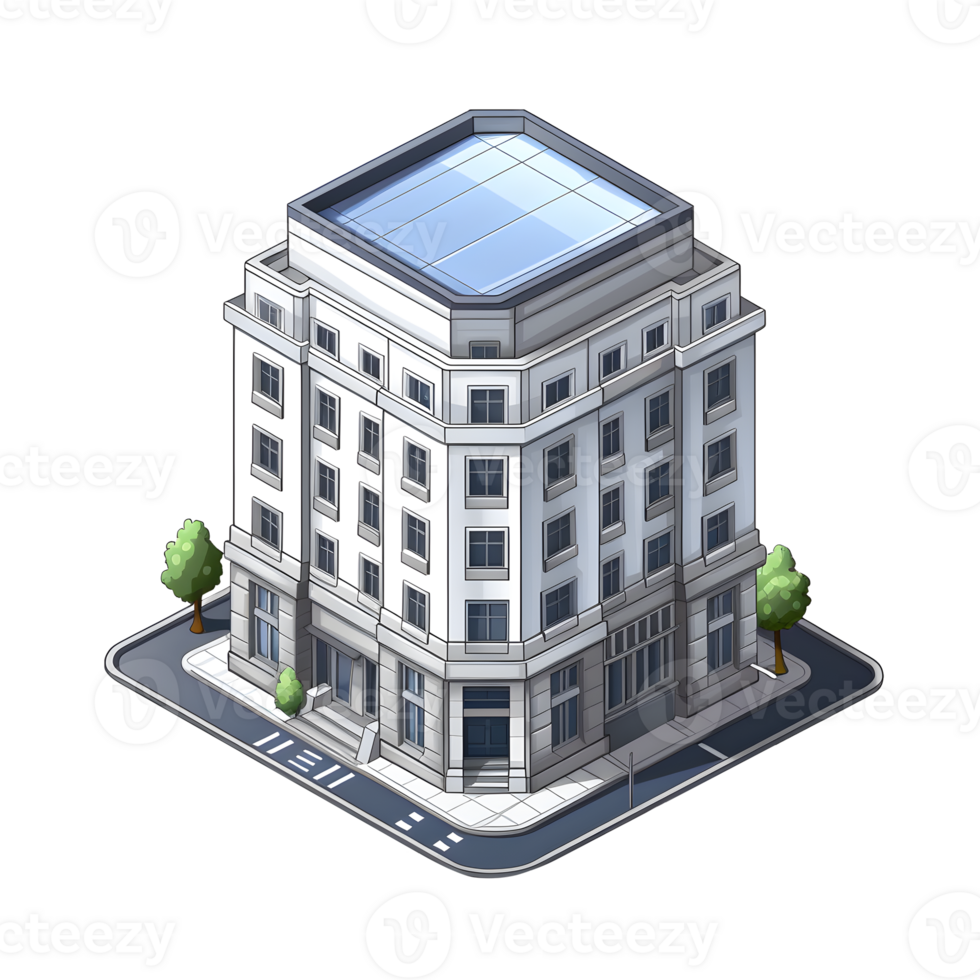AI generated Watercolor of isometric building. Isolated no background Generative Ai png