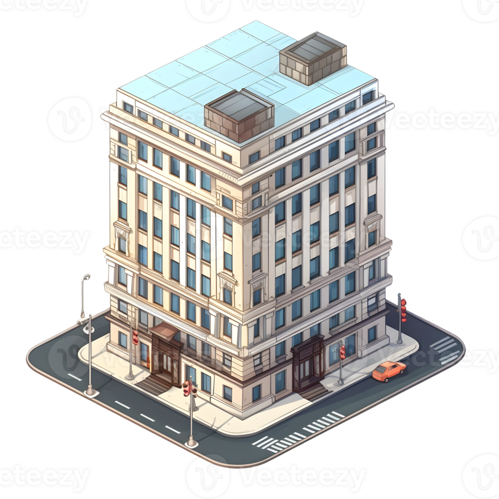 AI generated Watercolor of isometric building. Isolated no background Generative Ai png