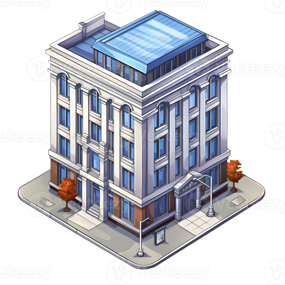 AI generated Watercolor of isometric building. Isolated no background Generative Ai png