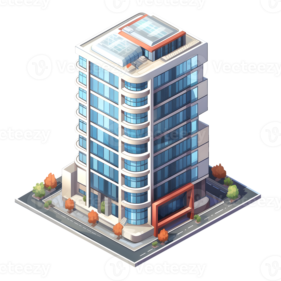 AI generated Watercolor of isometric building. Isolated no background Generative Ai png
