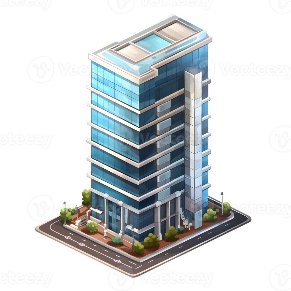 AI generated Watercolor of isometric building. Isolated no background Generative Ai png