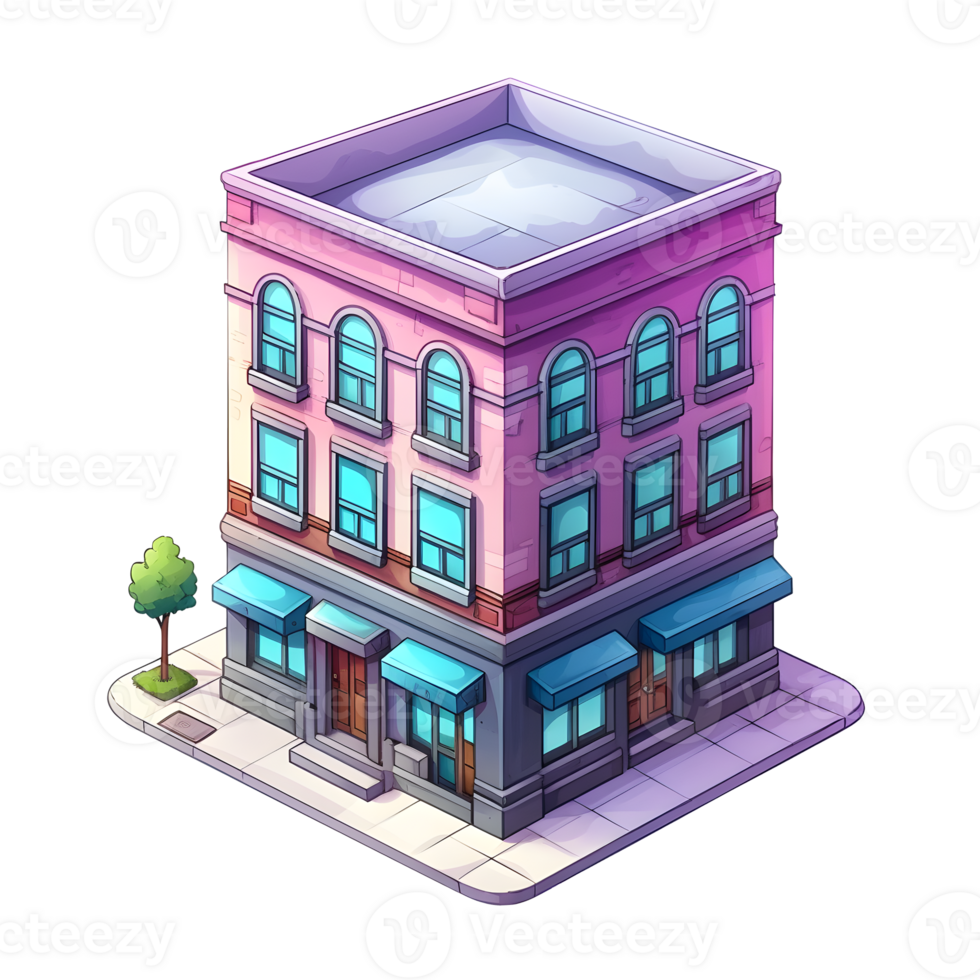 AI generated Watercolor of isometric building. Isolated no background Generative Ai png