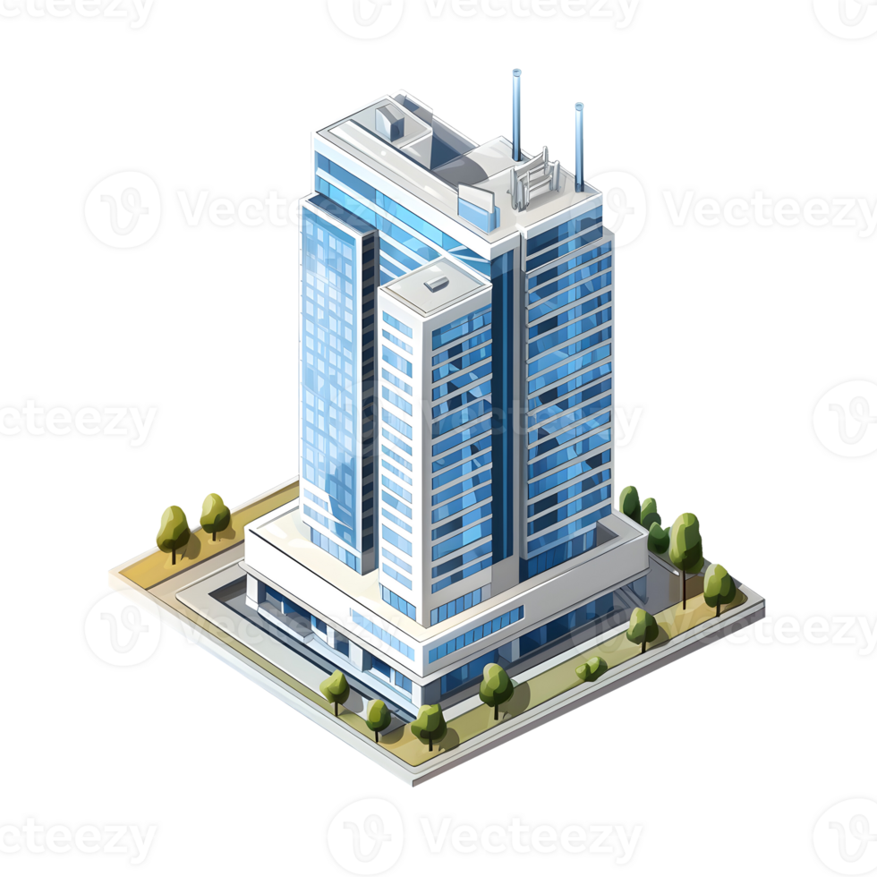 AI generated Watercolor of isometric building. Isolated no background Generative Ai png