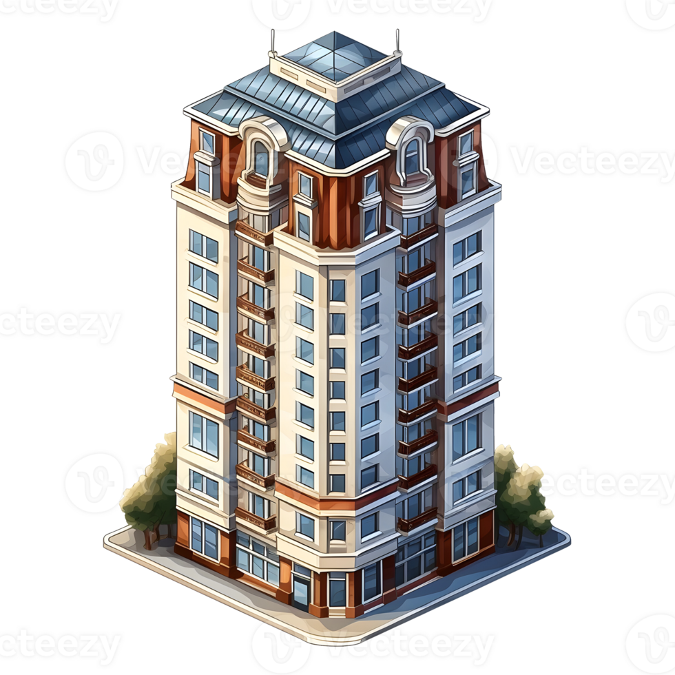 AI generated Watercolor of isometric building. Isolated no background Generative Ai png