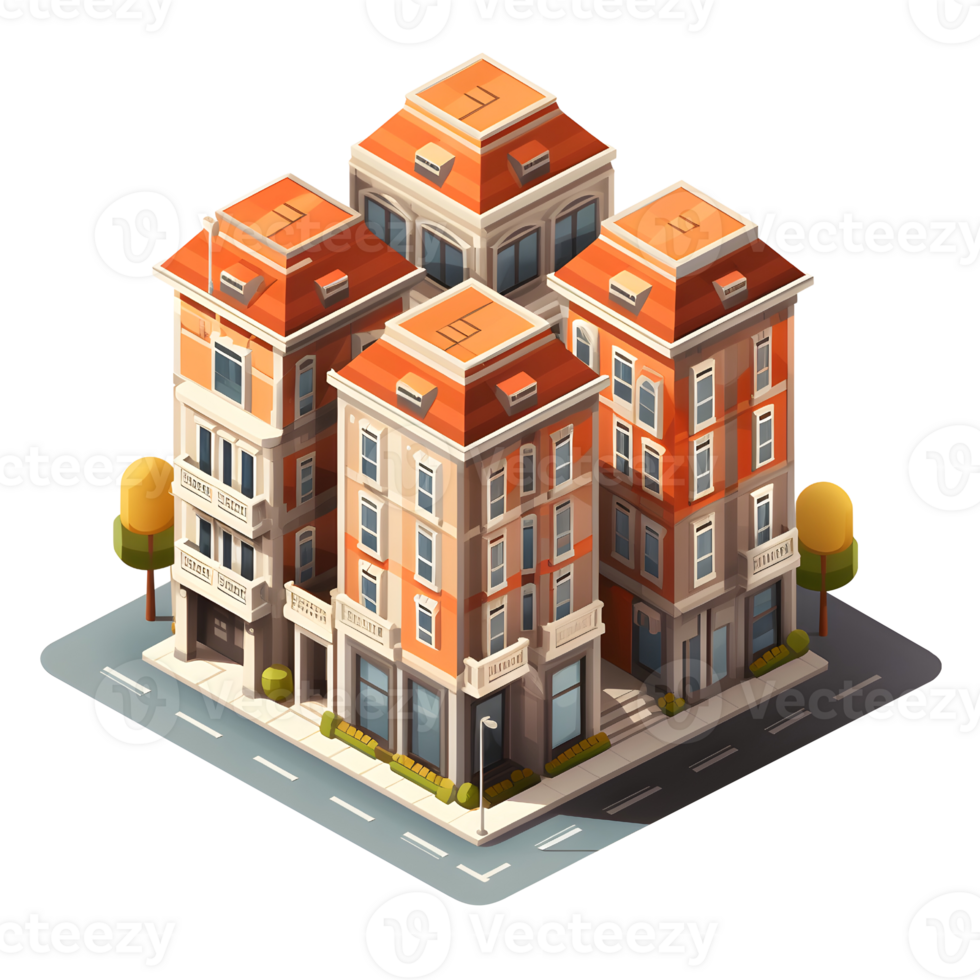 AI generated Watercolor of isometric building. Isolated no background Generative Ai png