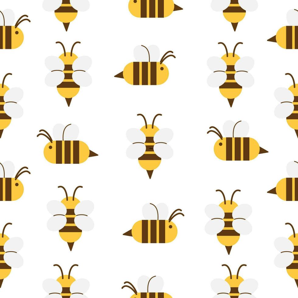 Vector seamless pattern with flying cartoon bees on white background.